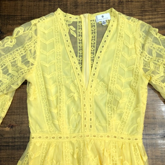 Socialite Yellow Lace Sheer Mini Dress - Picture 9 of 11